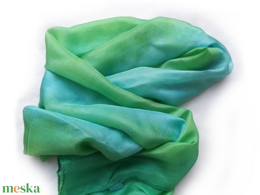 zöld tenger selyemsál - ruha & divat - sál, sapka, kendő - sál - Meska.hu