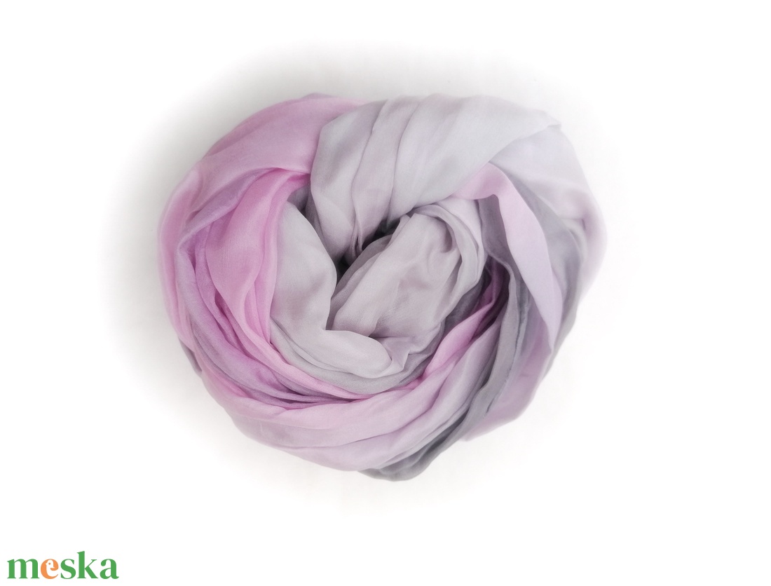 szürke-rózsa selyemsál stóla méretben - ruha & divat - sál, sapka, kendő - sál - Meska.hu