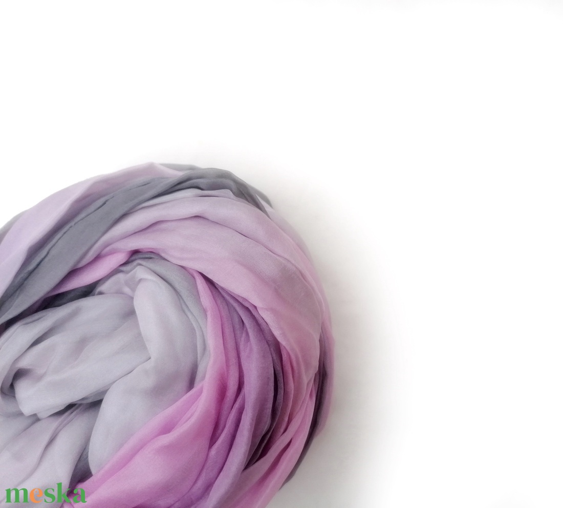 szürke-rózsa selyemsál stóla méretben - ruha & divat - sál, sapka, kendő - sál - Meska.hu