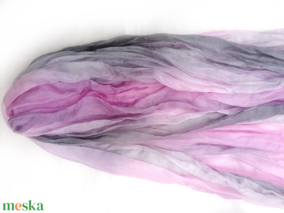 szürke-rózsa selyemsál stóla méretben - ruha & divat - sál, sapka, kendő - sál - Meska.hu