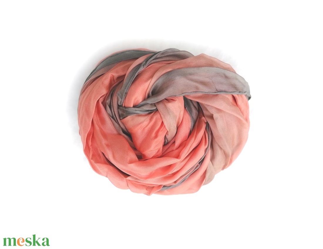 korall, füst selyemsál STÓLA méretben - ruha & divat - sál, sapka, kendő - sál - Meska.hu
