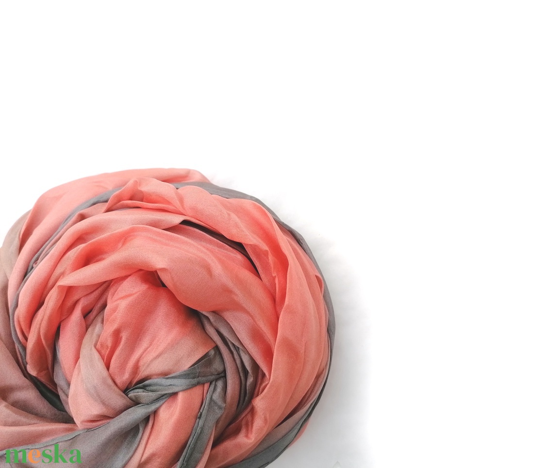korall, füst selyemsál STÓLA méretben - ruha & divat - sál, sapka, kendő - sál - Meska.hu