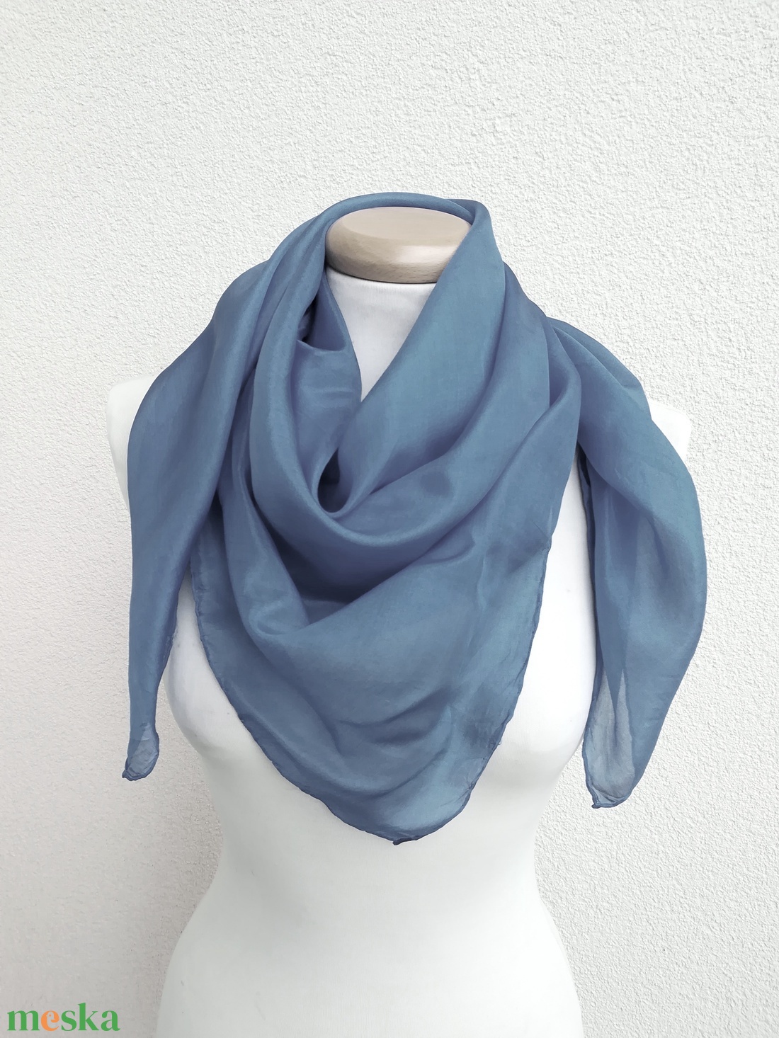 kék antracit selyemkendő 90x90 - ruha & divat - sál, sapka, kendő - kendő - Meska.hu