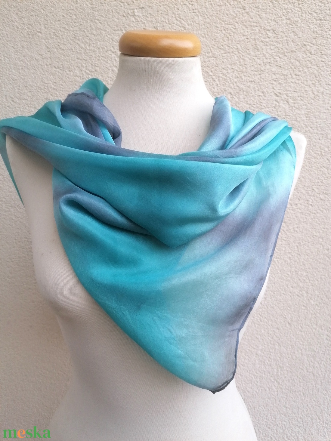 türkiz duó selyemkendő 90x90 - ruha & divat - sál, sapka, kendő - kendő - Meska.hu