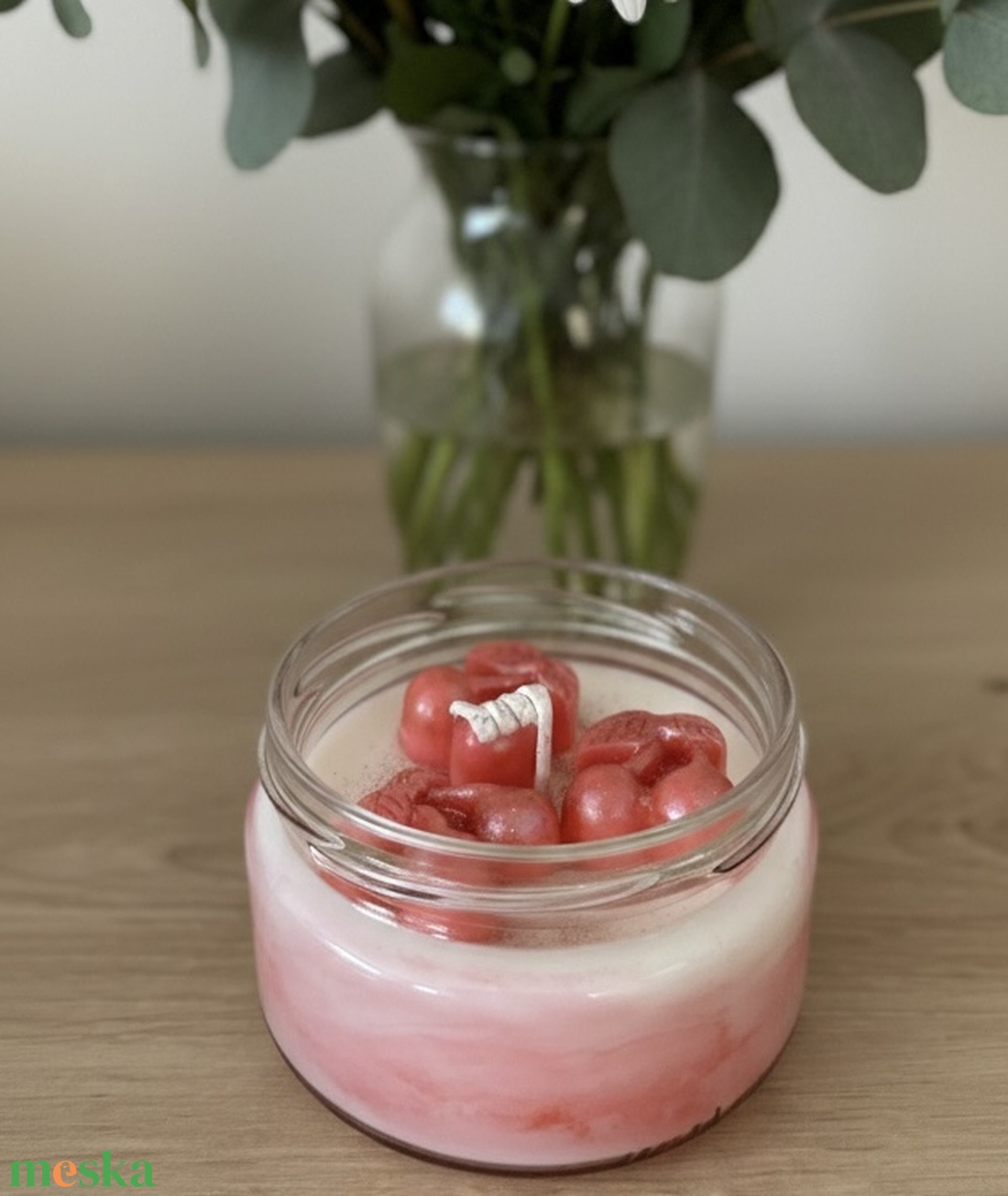  Cseresznye illatú üveg gyertya - otthon & életmód - gyertya, illat, aroma - gyertya - Meska.hu