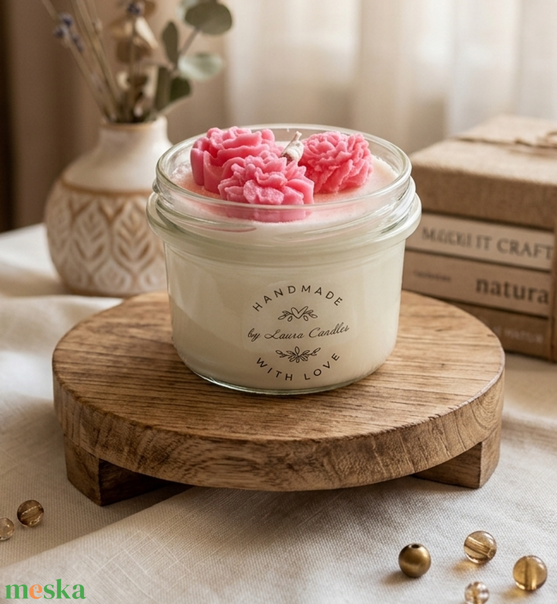 Rózsa illatú üveg gyertya  - otthon & életmód - gyertya, illat, aroma - gyertya - Meska.hu