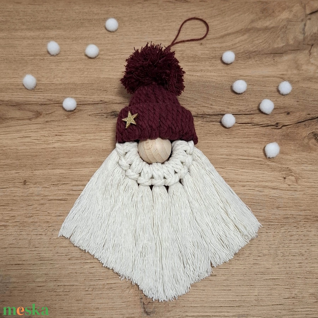 Makramé karácsonyi manó /szakállas/ - karácsony - karácsonyi lakásdekoráció - karácsonyi manók, figurák - Meska.hu