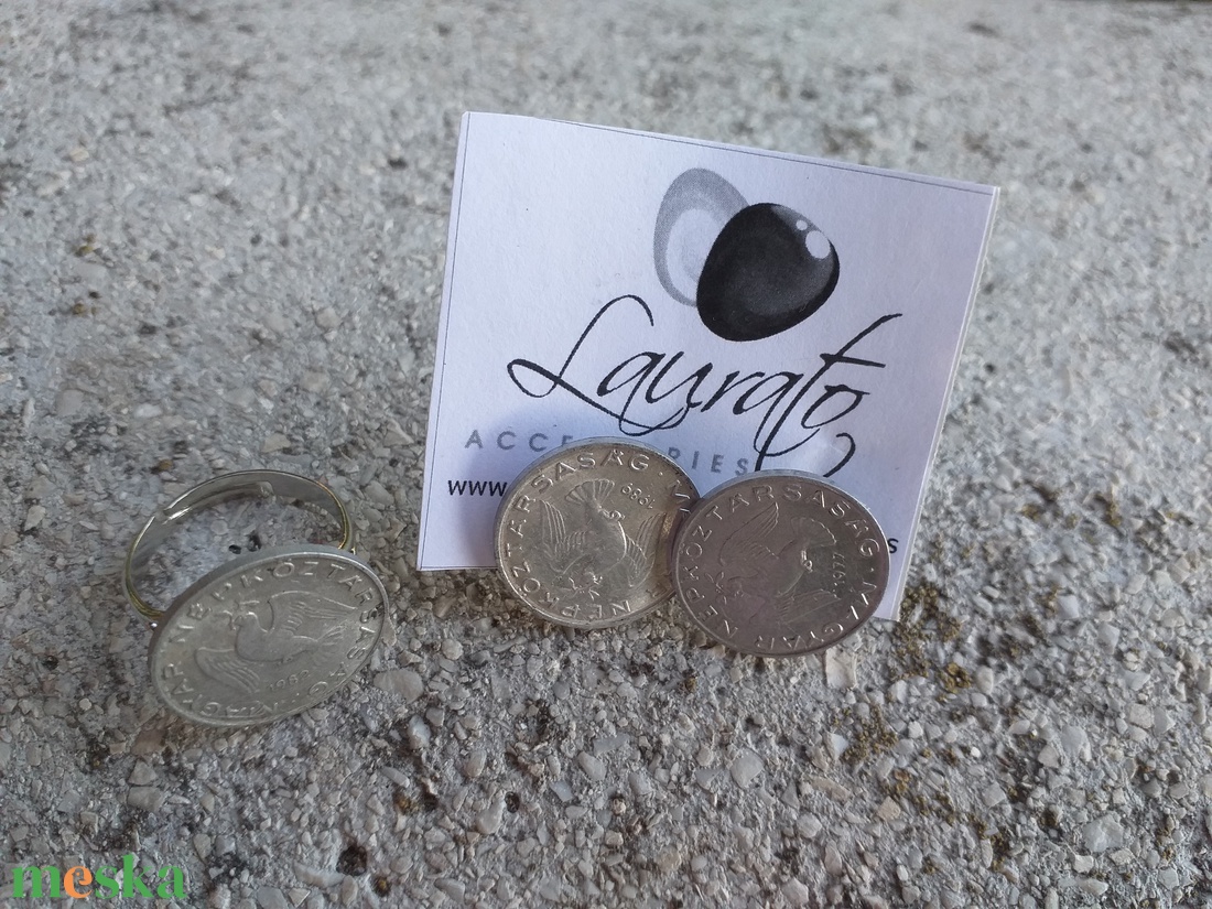 Régi tízfilléres fülbevaló és gyűrű újrahasznosított ékszer -  - Meska.hu