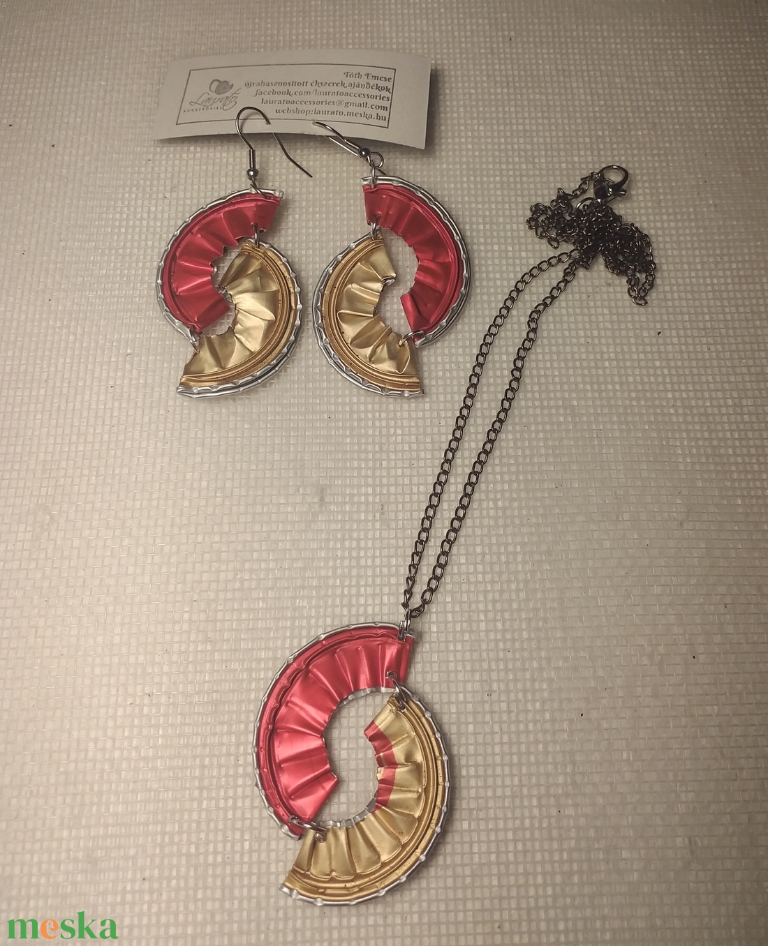 Nespresso kávékapszula ékszerszett piros és arany  kapszulákból - ékszer - ékszerszett - Meska.hu