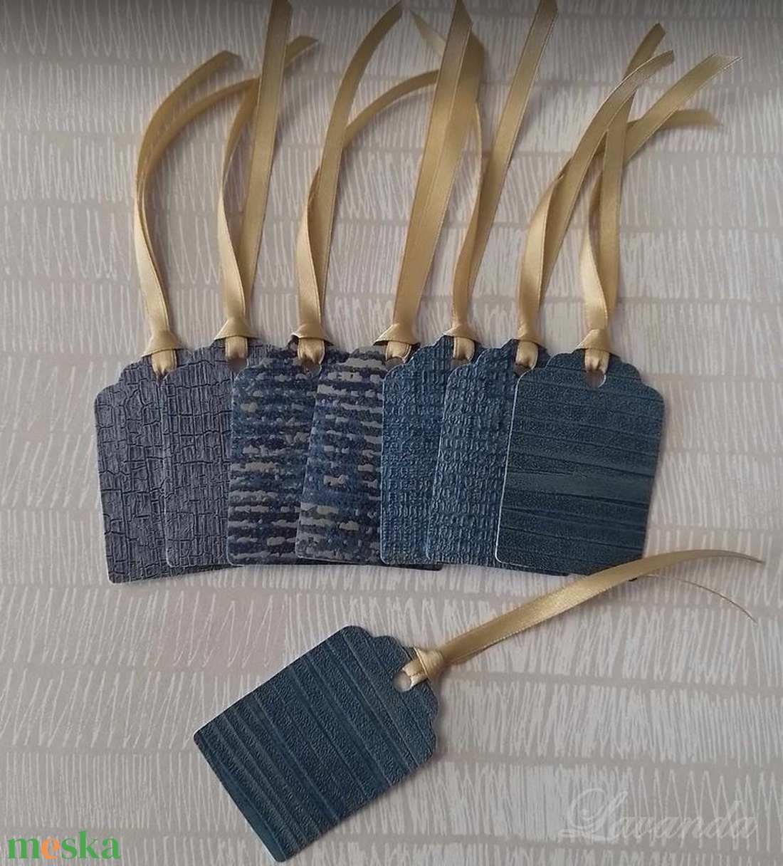 Ajándékkísérő kék-türkíz-arany - otthon & életmód - papír, írószer - ajándékozás kellékei - ajándékkísérő - Meska.hu