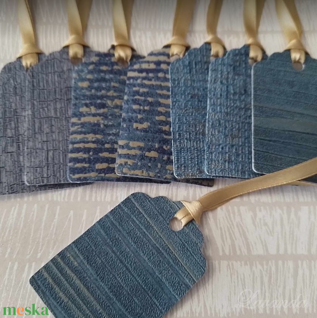 Ajándékkísérő kék-türkíz-arany - otthon & életmód - papír, írószer - ajándékozás kellékei - ajándékkísérő - Meska.hu