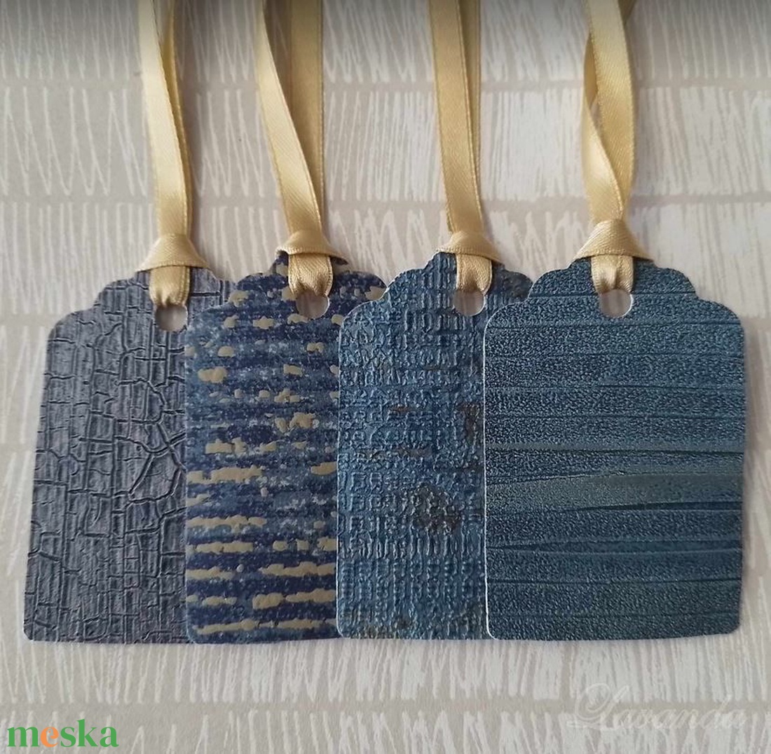 Ajándékkísérő kék-türkíz-arany - otthon & életmód - papír, írószer - ajándékozás kellékei - ajándékkísérő - Meska.hu