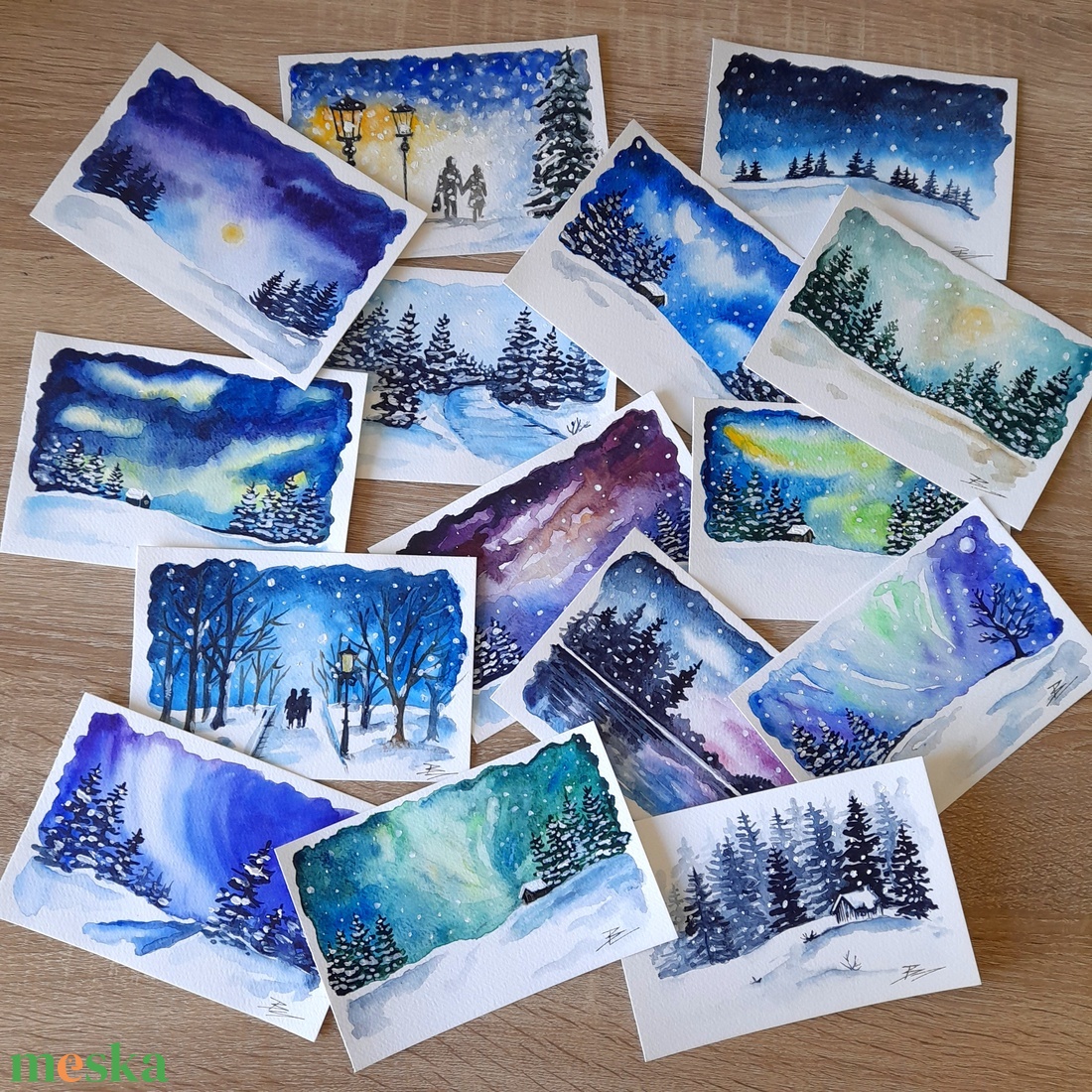 Kézzel festett téli képeslap - nem print! - karácsony - karácsonyi ajándékozás - karácsonyi képeslap, üdvözlőlap, ajándékkísérő - Meska.hu