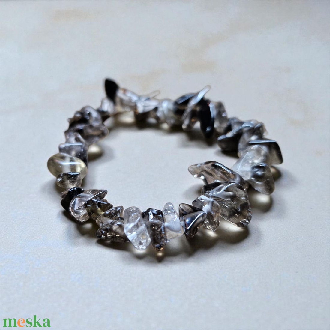 Füstkvarc szemcsés ásványkarkötő - ékszer - karkötő - ásványkarkötő - Meska.hu