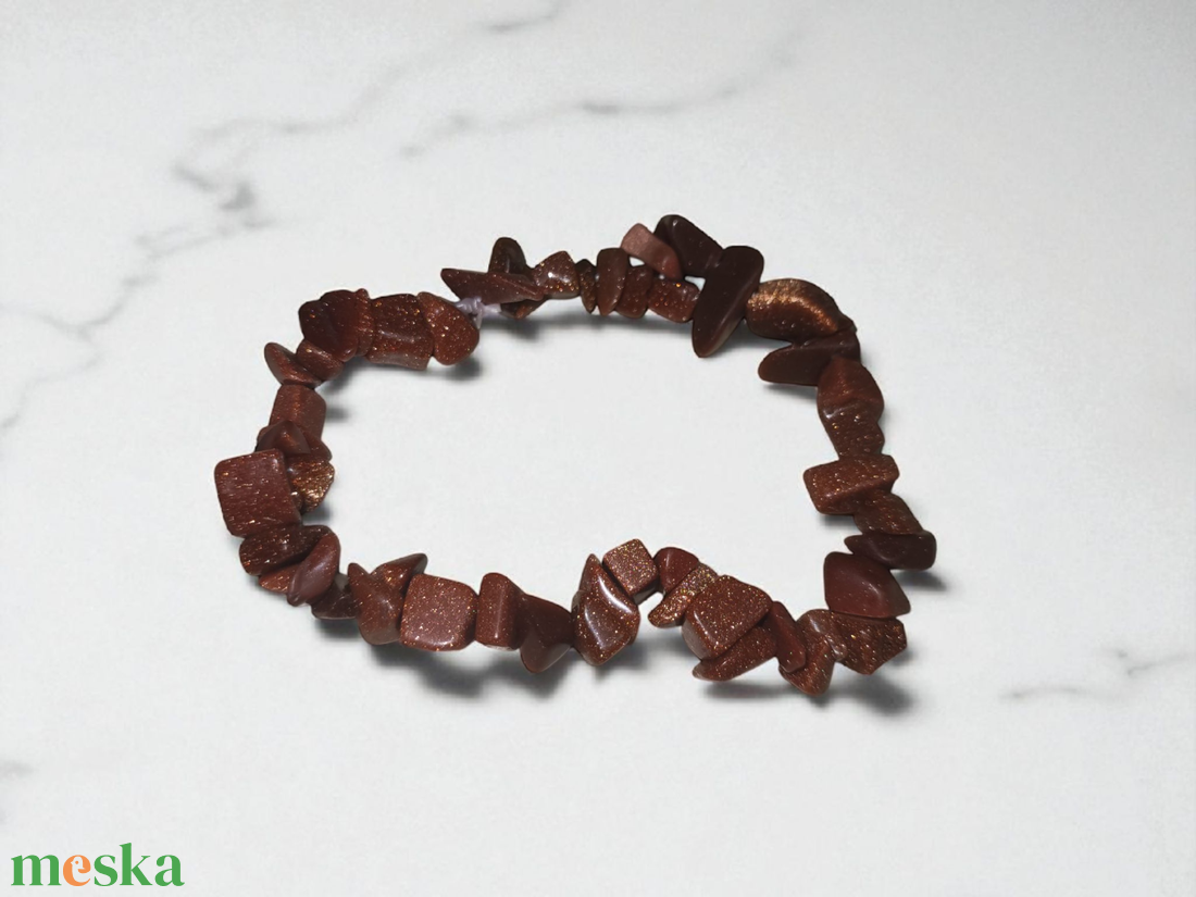 Goldfluss-szintetikus napkő szemcsés ásványkarkötő - ékszer - karkötő - ásványkarkötő - Meska.hu