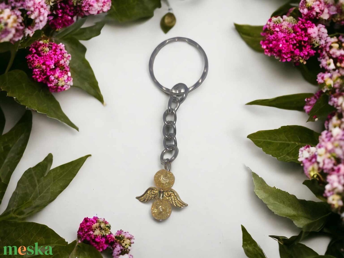 Roppantott arany aura kvarc angyal kulcstartó - táska & tok - kulcstartó & táskadísz - kulcstartó - Meska.hu