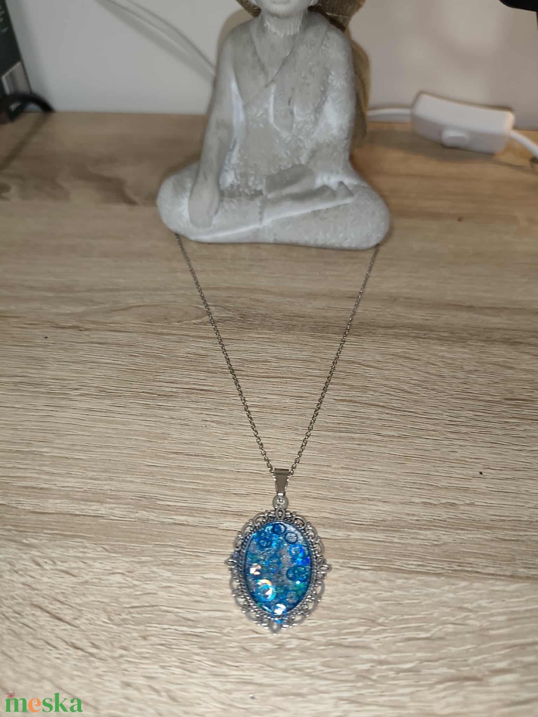 Vintage  kék csillogó nyaklánc - ékszer - nyaklánc - medálos nyaklánc - Meska.hu