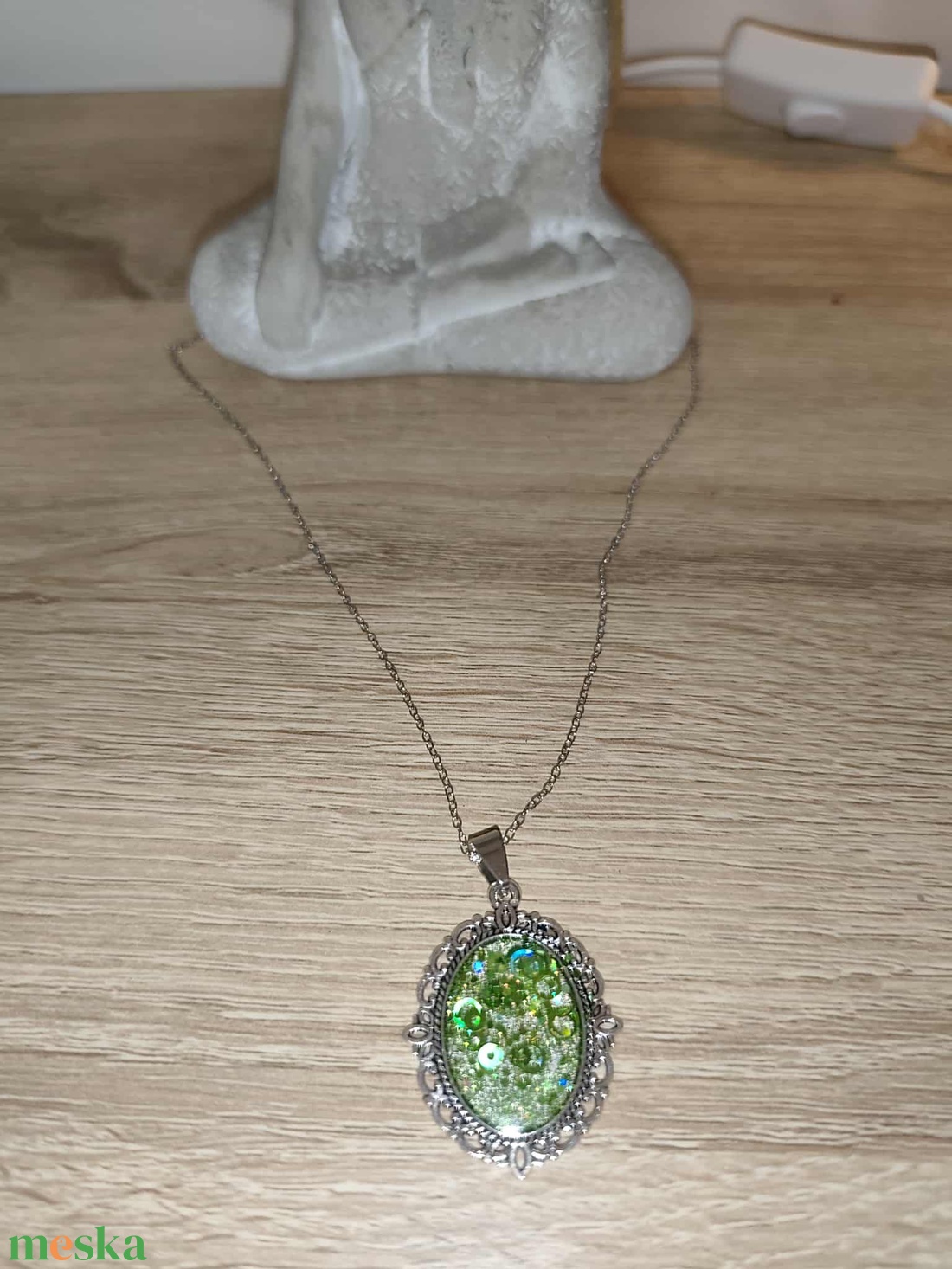 Csodaszép  vintage hatású  zöld csillogós nyaklánc - ékszer - nyaklánc - hosszú nyaklánc - Meska.hu