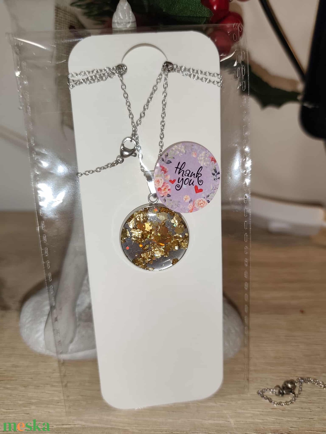 Csodaszép  arany fóliás kerek nyaklánc - ékszer - nyaklánc - medálos nyaklánc - Meska.hu