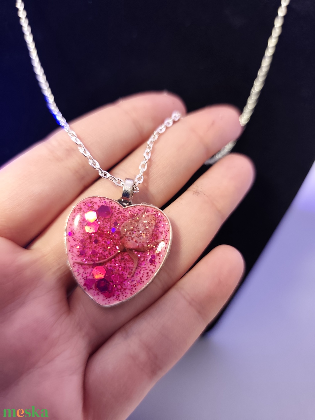 Virágos szivecskés nyakl�nc - ékszer - nyaklánc - medálos nyaklánc - Meska.hu