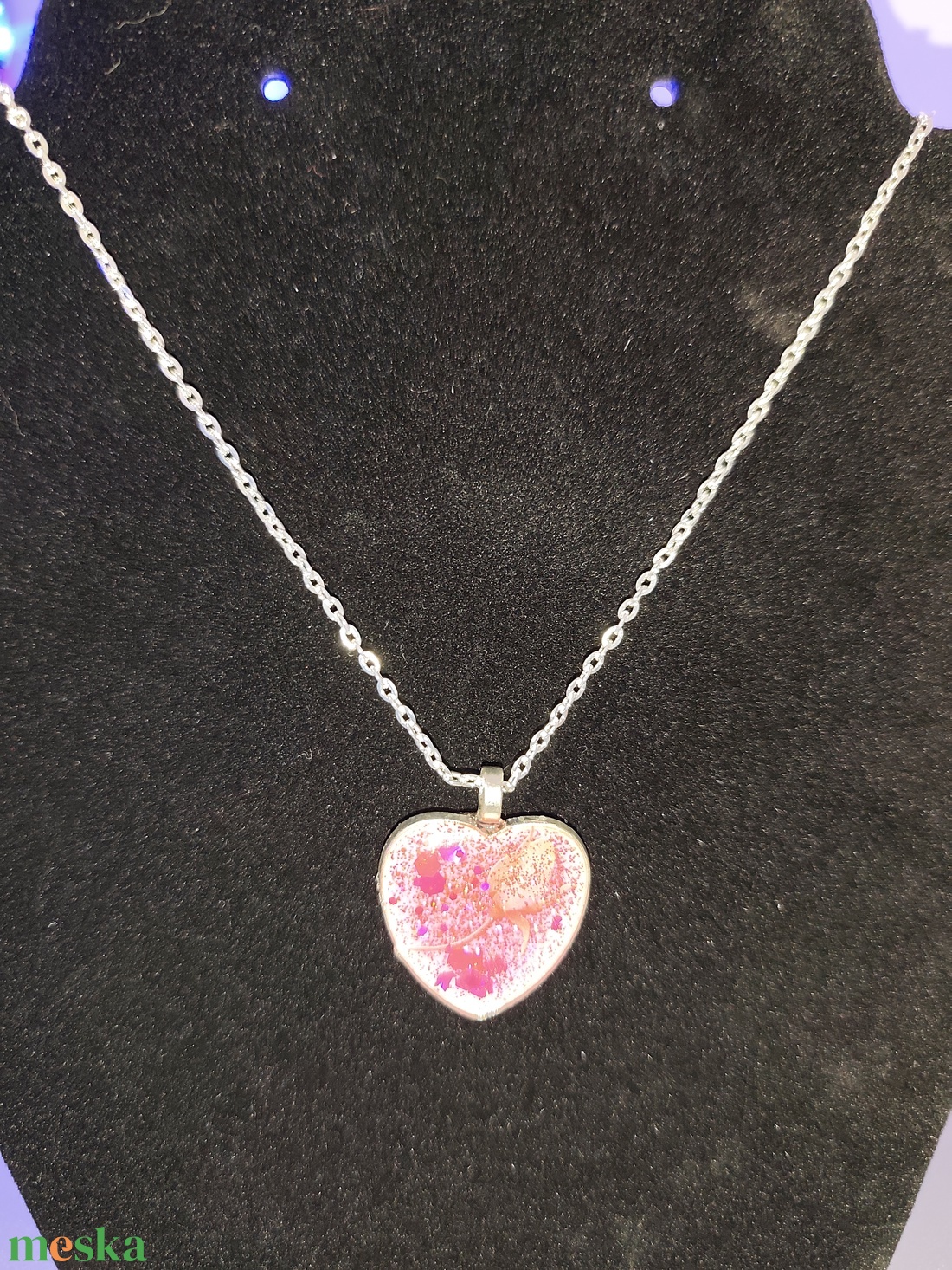 Virágos szivecskés nyakl�nc - ékszer - nyaklánc - medálos nyaklánc - Meska.hu