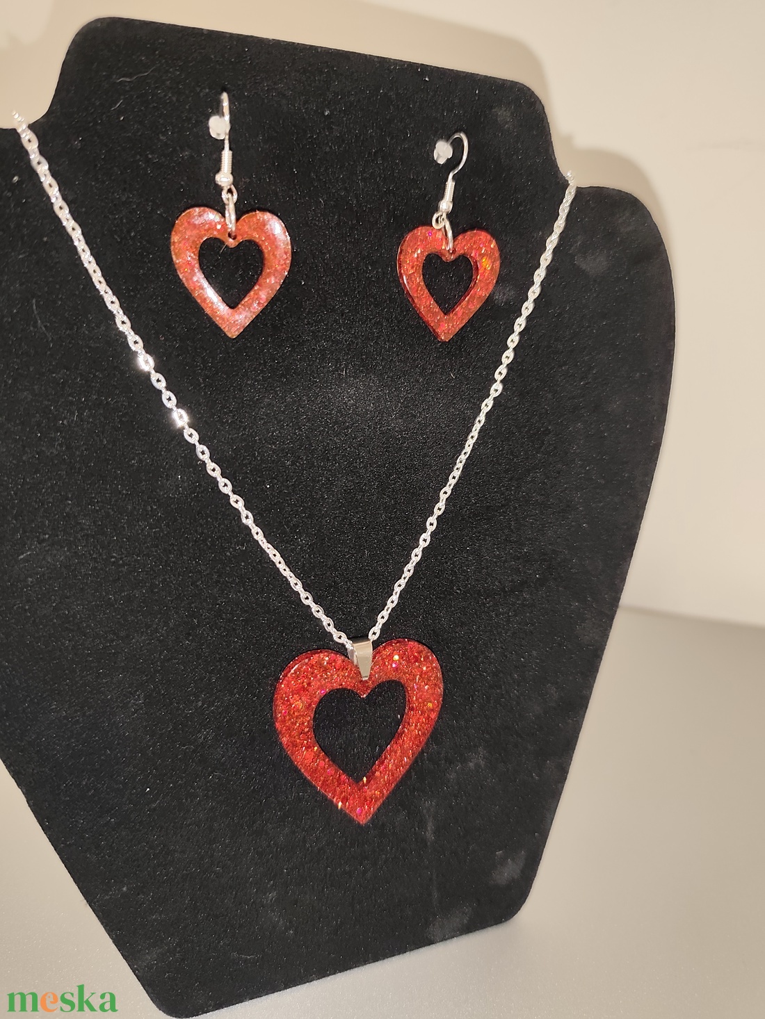 Valentin szivecskés nyakl�nc és fülbevaló szett  - ékszer - ékszerszett - Meska.hu