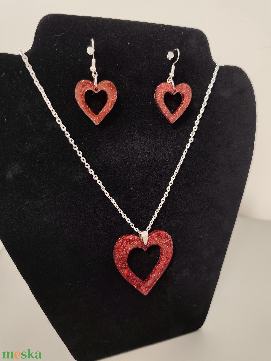 Valentin szivecskés nyakl�nc és fülbevaló szett  - ékszer - ékszerszett - Meska.hu