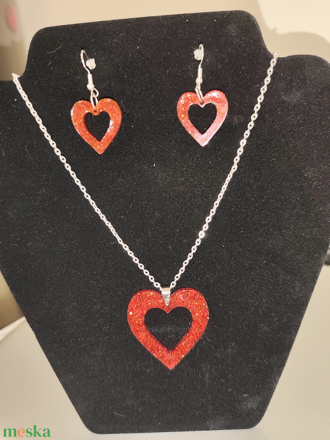 Valentin szivecskés nyakl�nc és fülbevaló szett  - ékszer - ékszerszett - Meska.hu