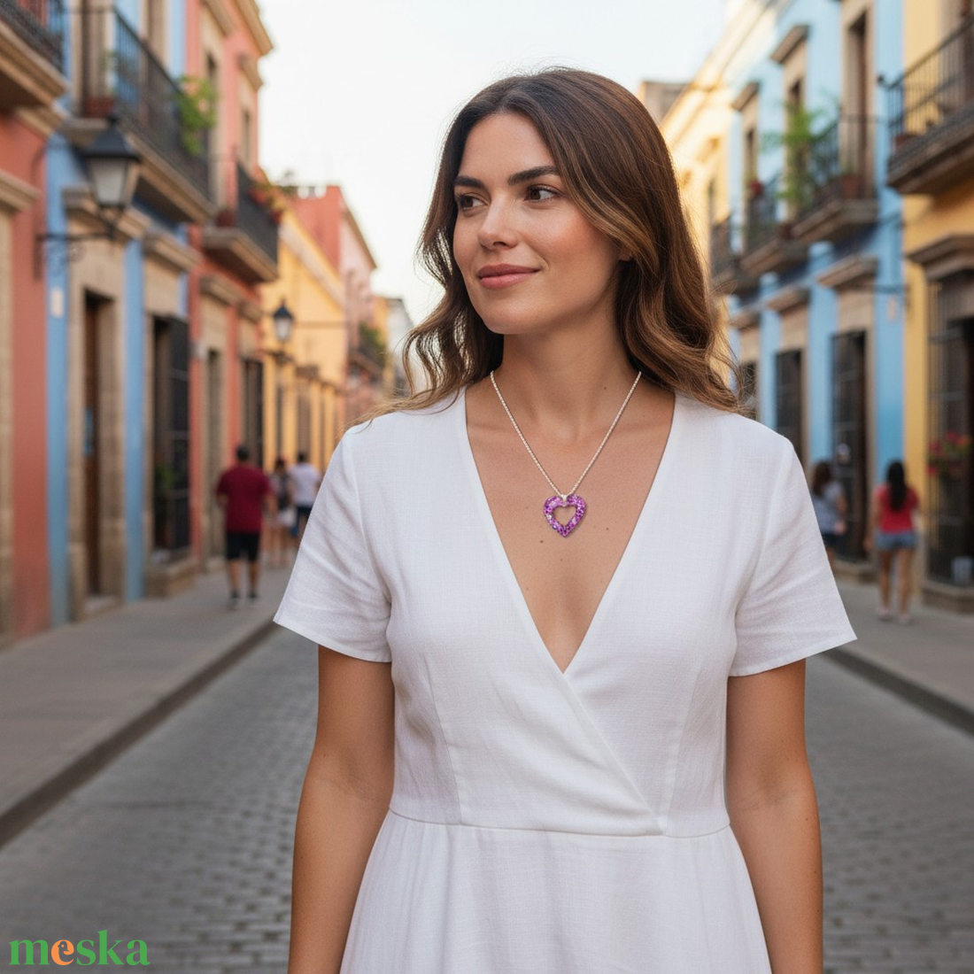 Lila szivecskés nyakl�nc  - ékszer - nyaklánc - medálos nyaklánc - Meska.hu