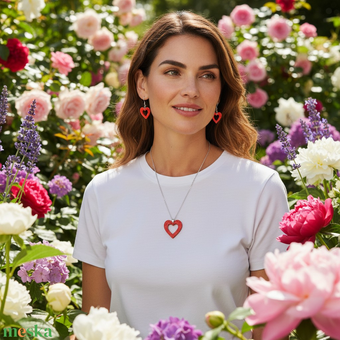 Piros szivecskés nyakl�nc és fülbevaló szett  - ékszer - ékszerszett - Meska.hu