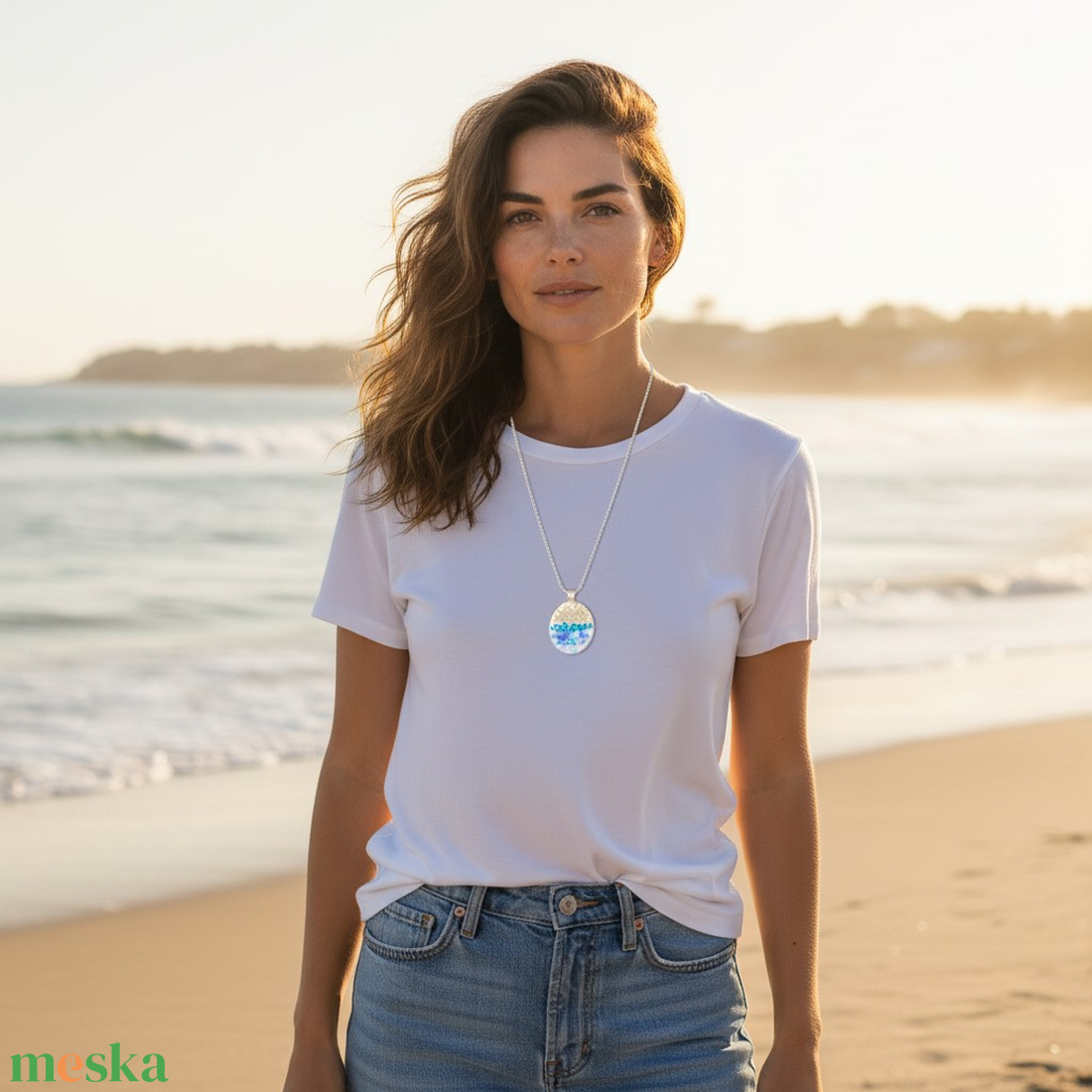 Kék virágos nyaklánc  - ékszer - nyaklánc - medálos nyaklánc - Meska.hu