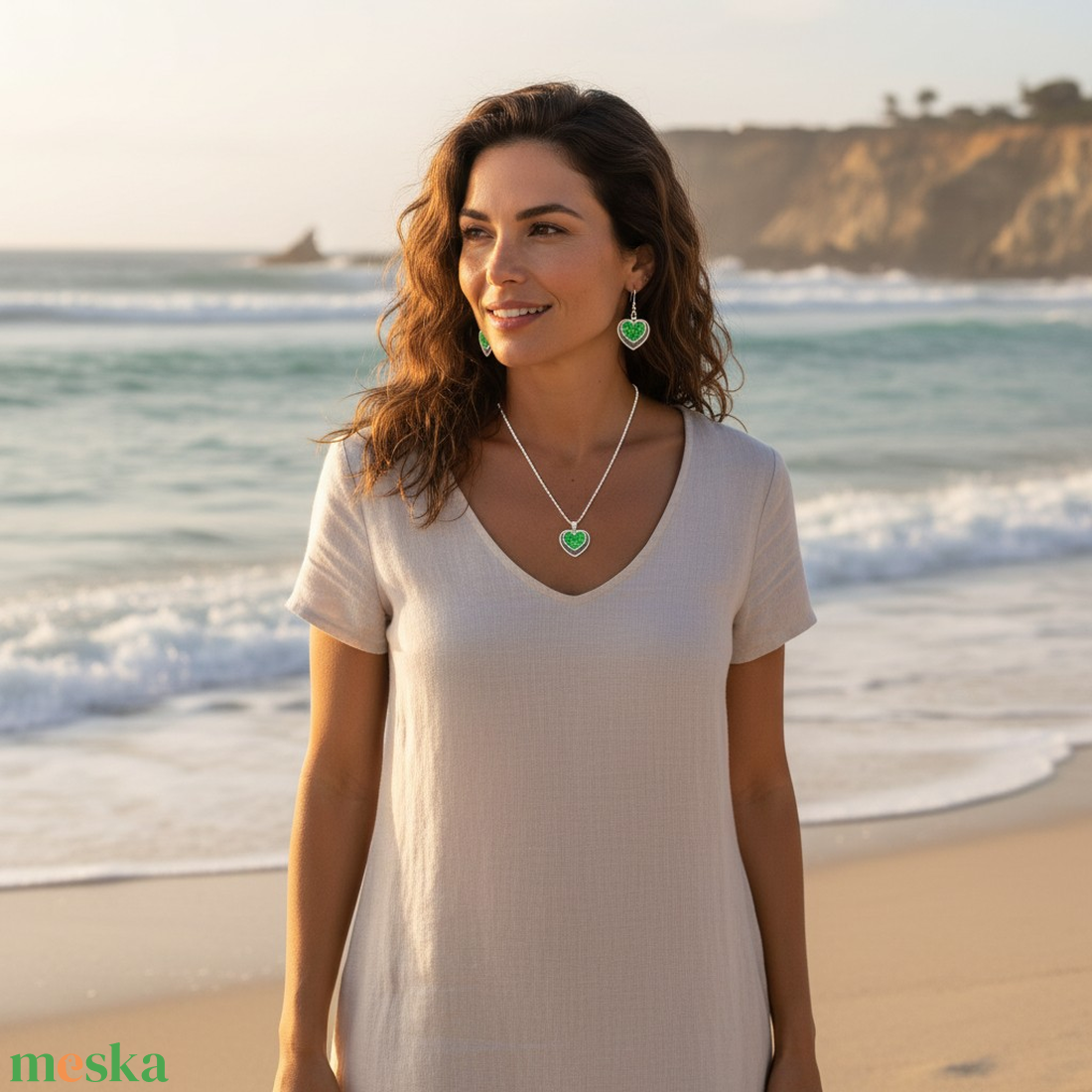 Szívecskés Zöld ékszer szett - ékszer - ékszerszett - Meska.hu