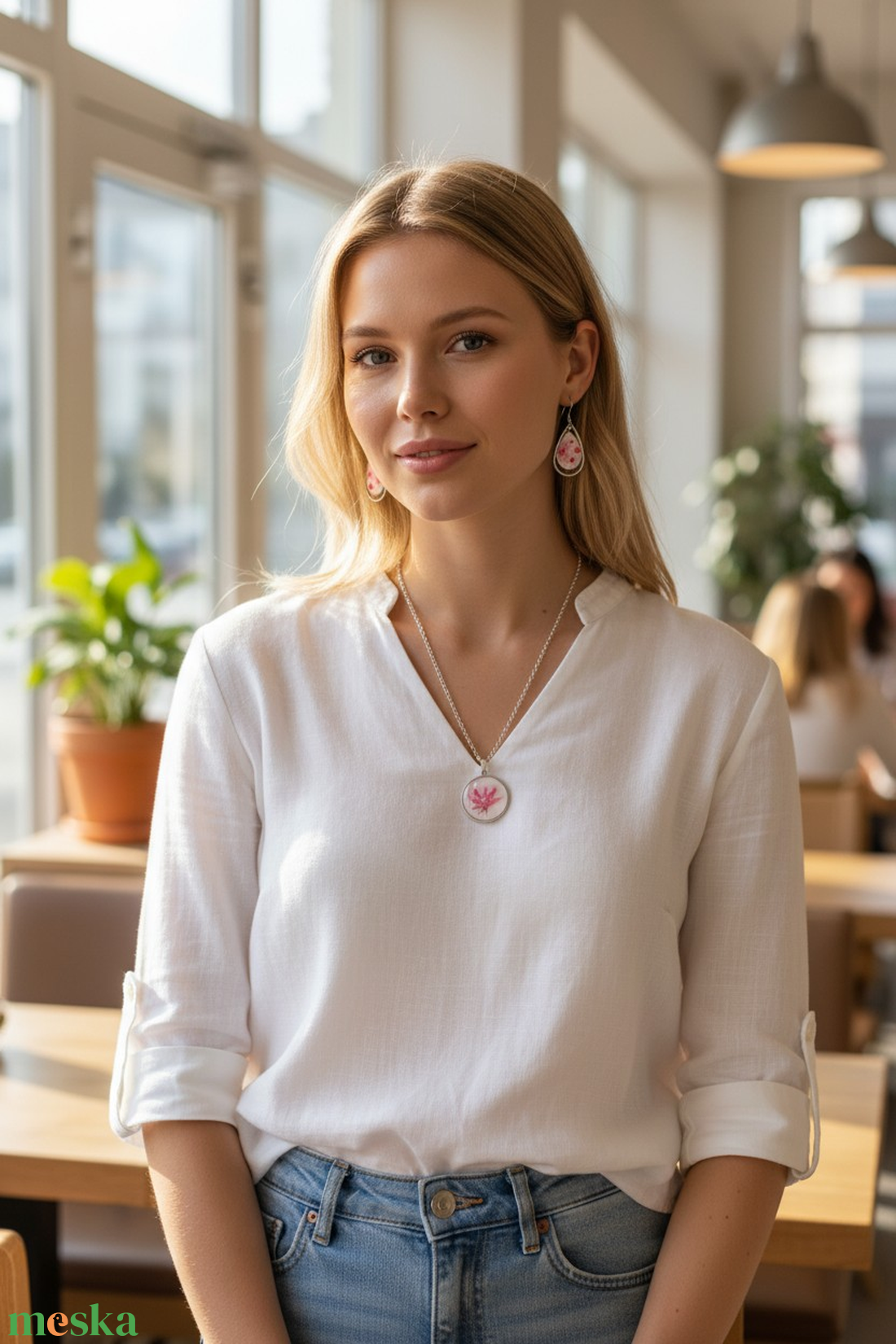 Rózsaszín virágos ékszer szett - ékszer - ékszerszett - Meska.hu