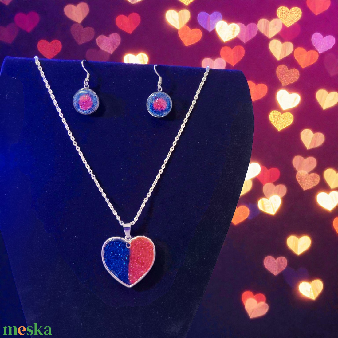 Szív ékszerszett � nyaklánc és fülbevaló, Valentin-napi ajándék nőknek - ékszer - nyaklánc - medálos nyaklánc - Meska.hu