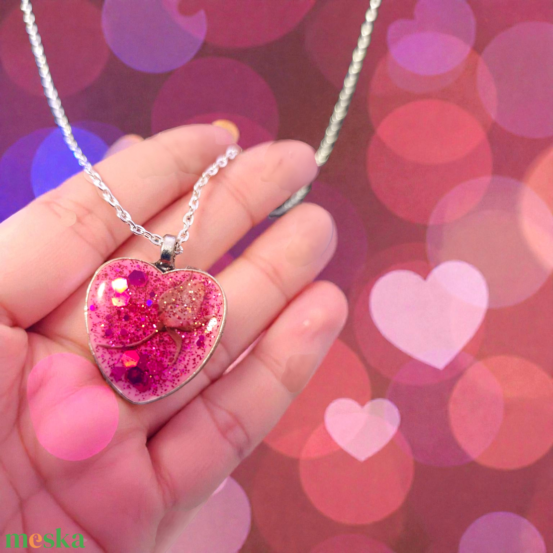 Virágos szivecskés nyakl�nc - ékszer - nyaklánc - medálos nyaklánc - Meska.hu