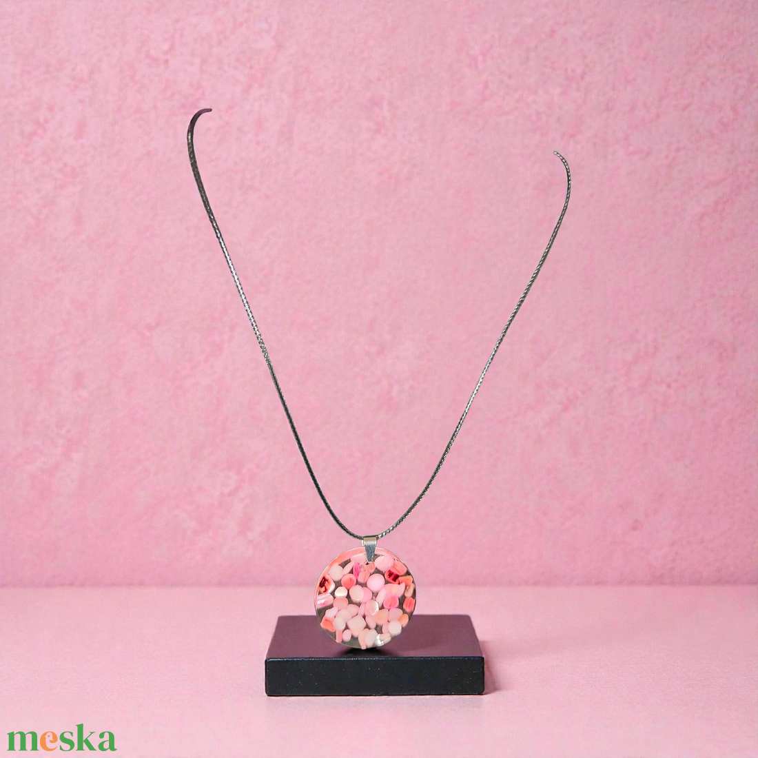 Rózsaszín kavicsos Nyaklánc - ékszer - nyaklánc - medálos nyaklánc - Meska.hu