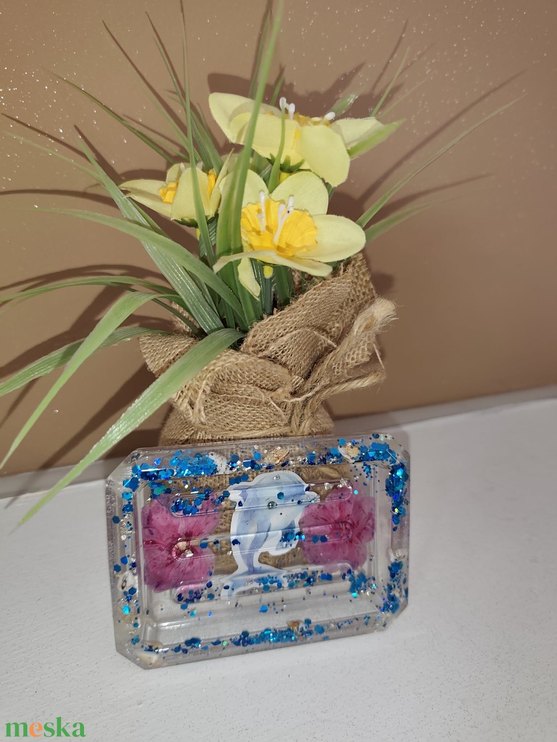 Delfines szárított virágos szappan tartó - otthon & életmód - fürdőszoba - szappantartó - Meska.hu