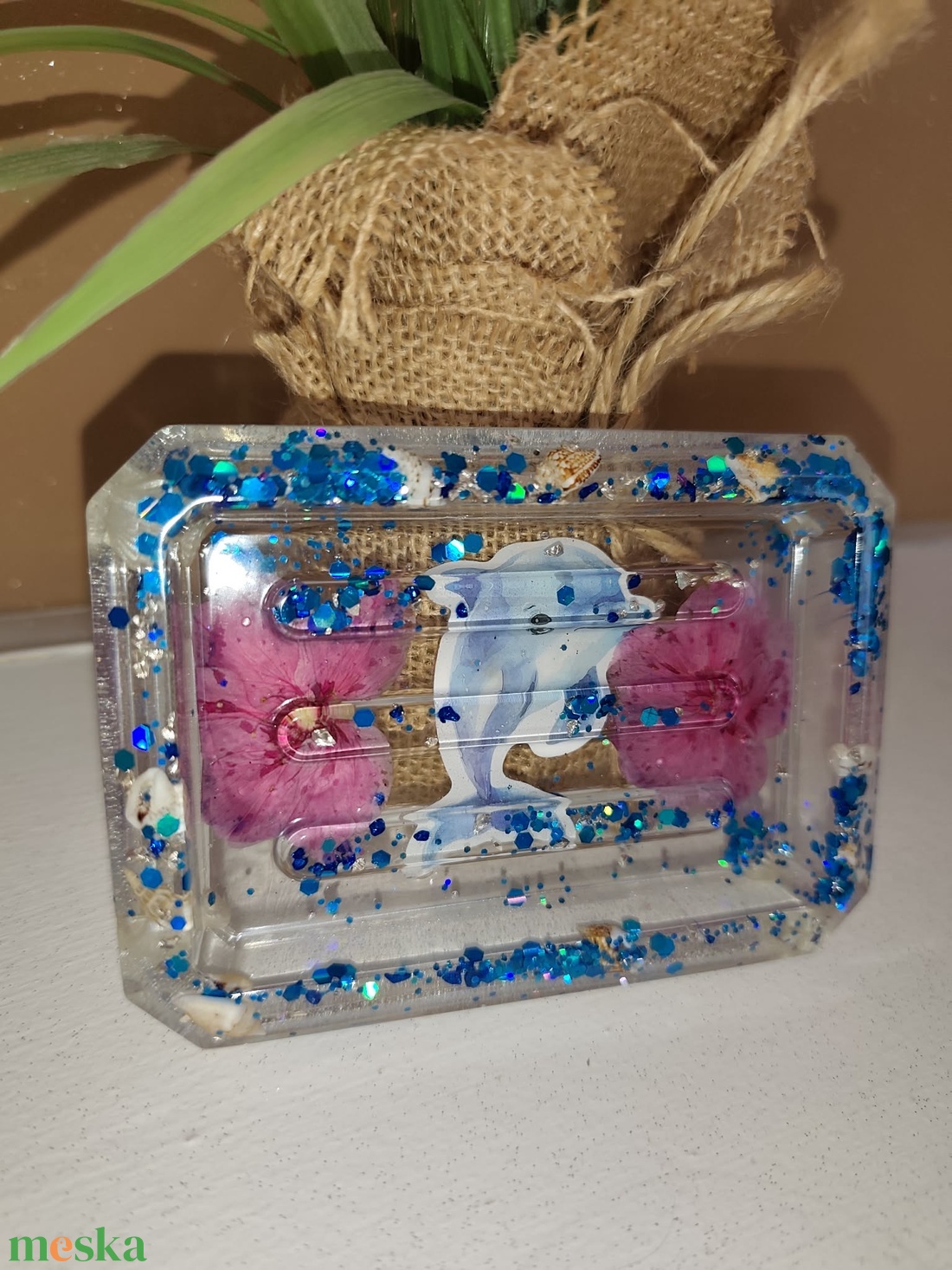 Delfines szárított virágos szappan tartó - otthon & életmód - fürdőszoba - szappantartó - Meska.hu