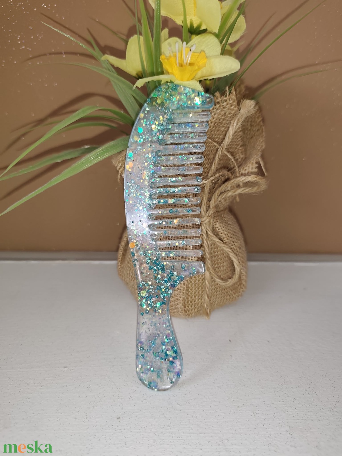 csillogó kék színű fésű - esküvő - hajdísz - fésűs hajdísz - Meska.hu