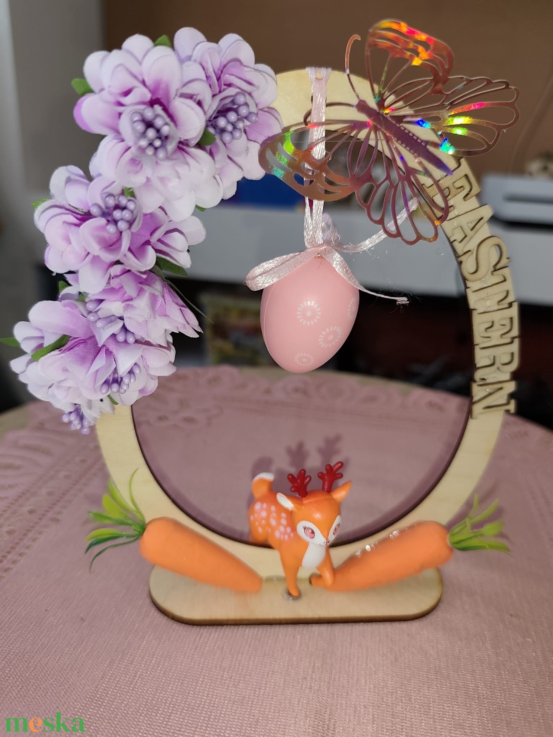 Tavaszi asztali dísz őzikével - otthon & életmód - virágdekoráció - virágdíszek - asztali virágdísz - Meska.hu