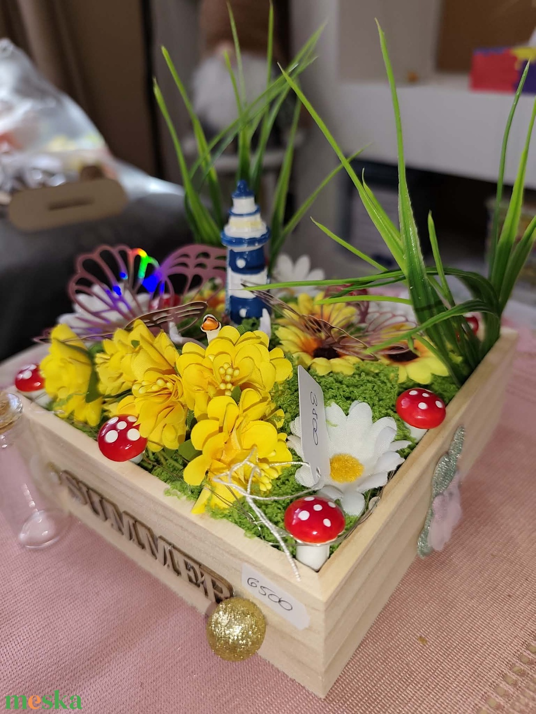 Tavaszi, nyári asztali dísz, led-es világító fa box - otthon & életmód - dekoráció - asztal és polc dekoráció - asztaldísz - Meska.hu