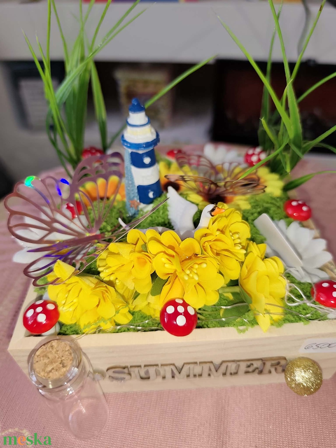 Tavaszi, nyári asztali dísz, led-es világító fa box - otthon & életmód - dekoráció - asztal és polc dekoráció - asztaldísz - Meska.hu