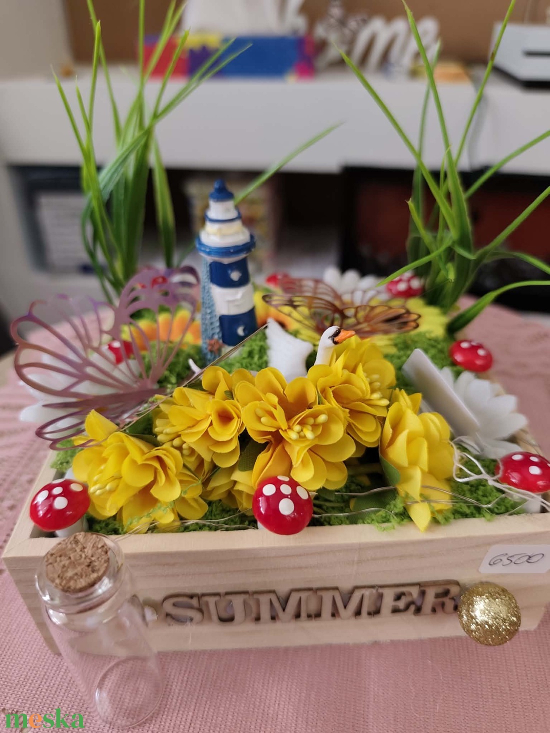 Tavaszi, nyári asztali dísz, led-es világító fa box - otthon & életmód - dekoráció - asztal és polc dekoráció - asztaldísz - Meska.hu