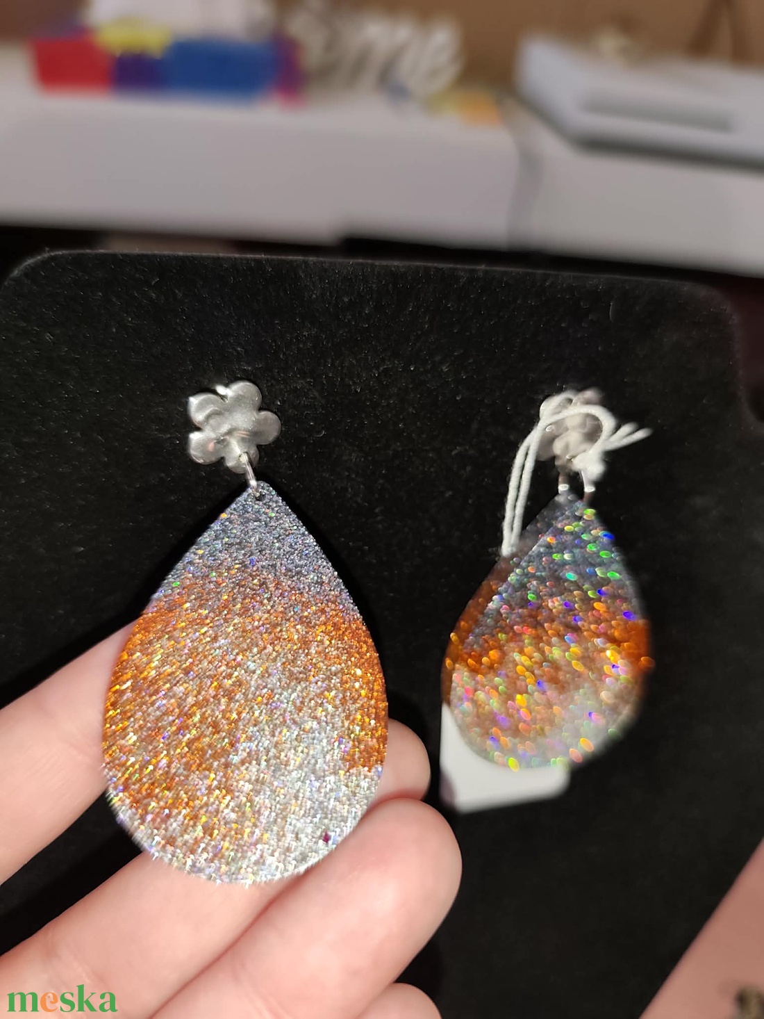 Bronz Ezüst és Fekete Fülbevaló - ékszer - fülbevaló - lógó csepp fülbevaló - Meska.hu