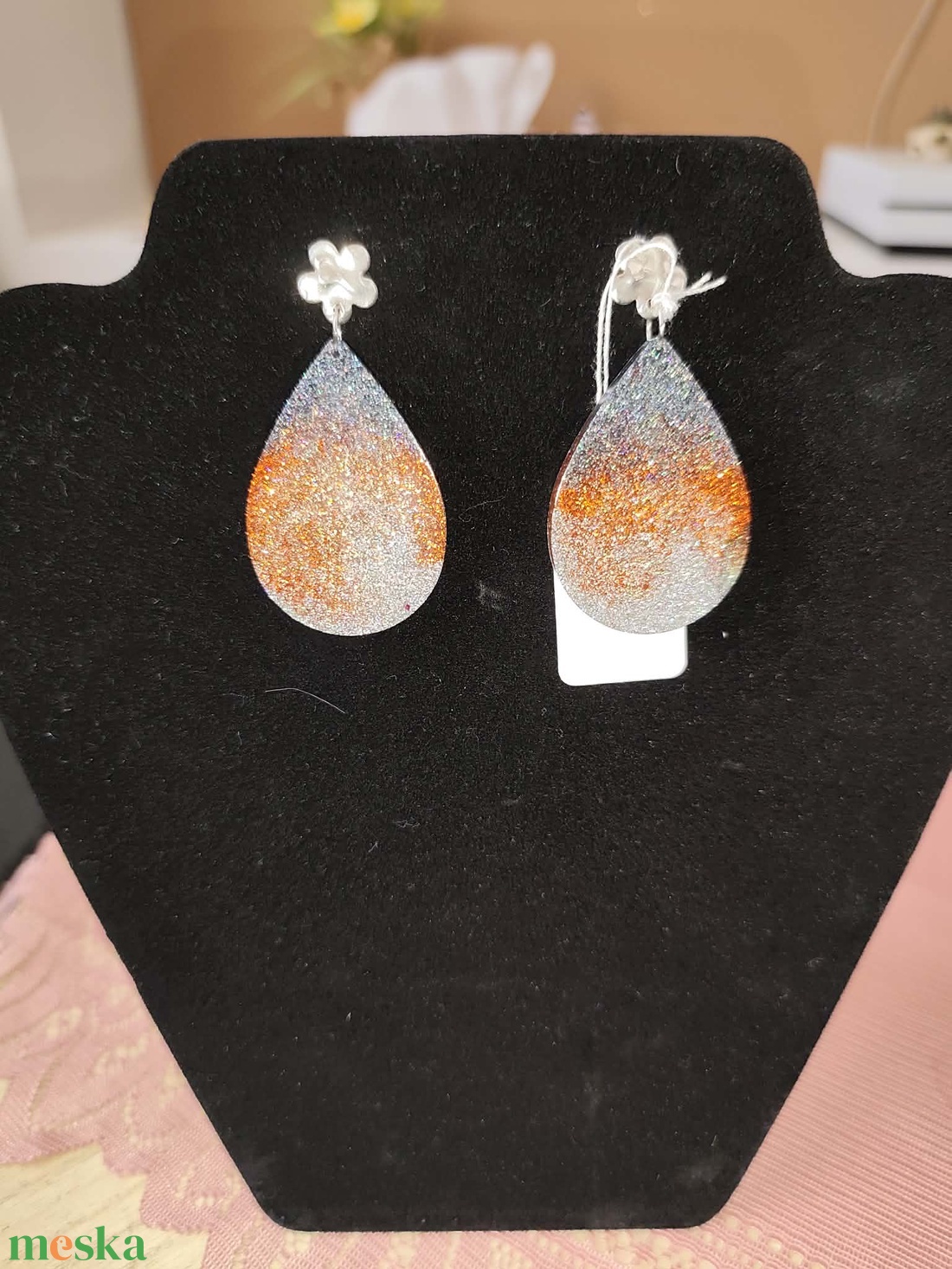 Bronz Ezüst és Fekete Fülbevaló - ékszer - fülbevaló - lógó csepp fülbevaló - Meska.hu