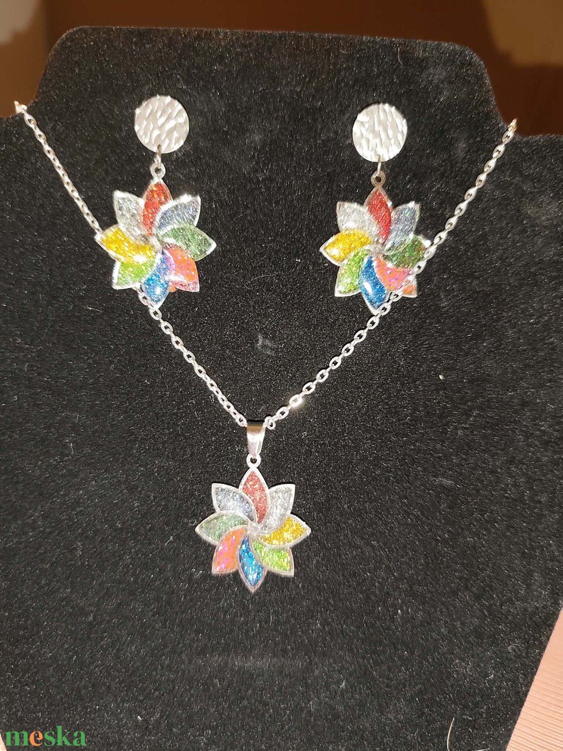 szivárvány virág ékszerszett - ékszer - ékszerszett - Meska.hu