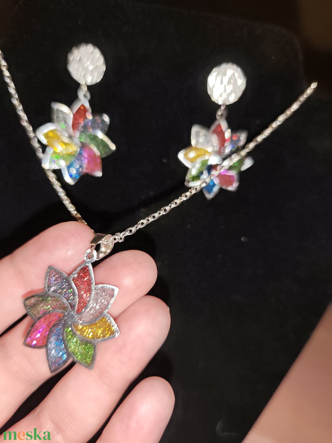 szivárvány virág ékszerszett - ékszer - ékszerszett - Meska.hu