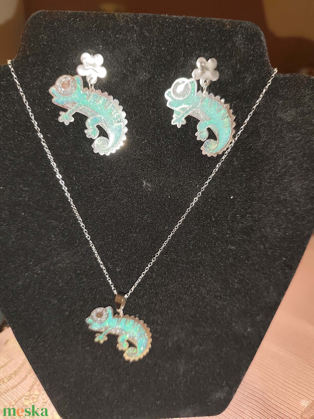 Türkíz színű kaméleon ékszerszett - ékszer - ékszerszett - Meska.hu