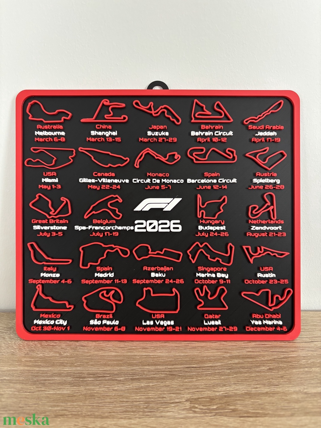 Formula 1 2026-os versenynaptár - otthon & életmód - dekoráció - fali és függő dekoráció - falinaptár & öröknaptár - Meska.hu
