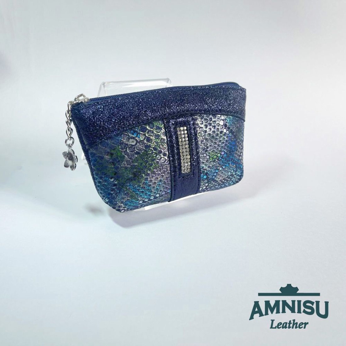 Metál sötétkék - kígyómintás egy cipzáras egyenes kristály köves kulcstartó E6008 - táska & tok - kulcstartó & táskadísz - kulcstartó - Meska.hu